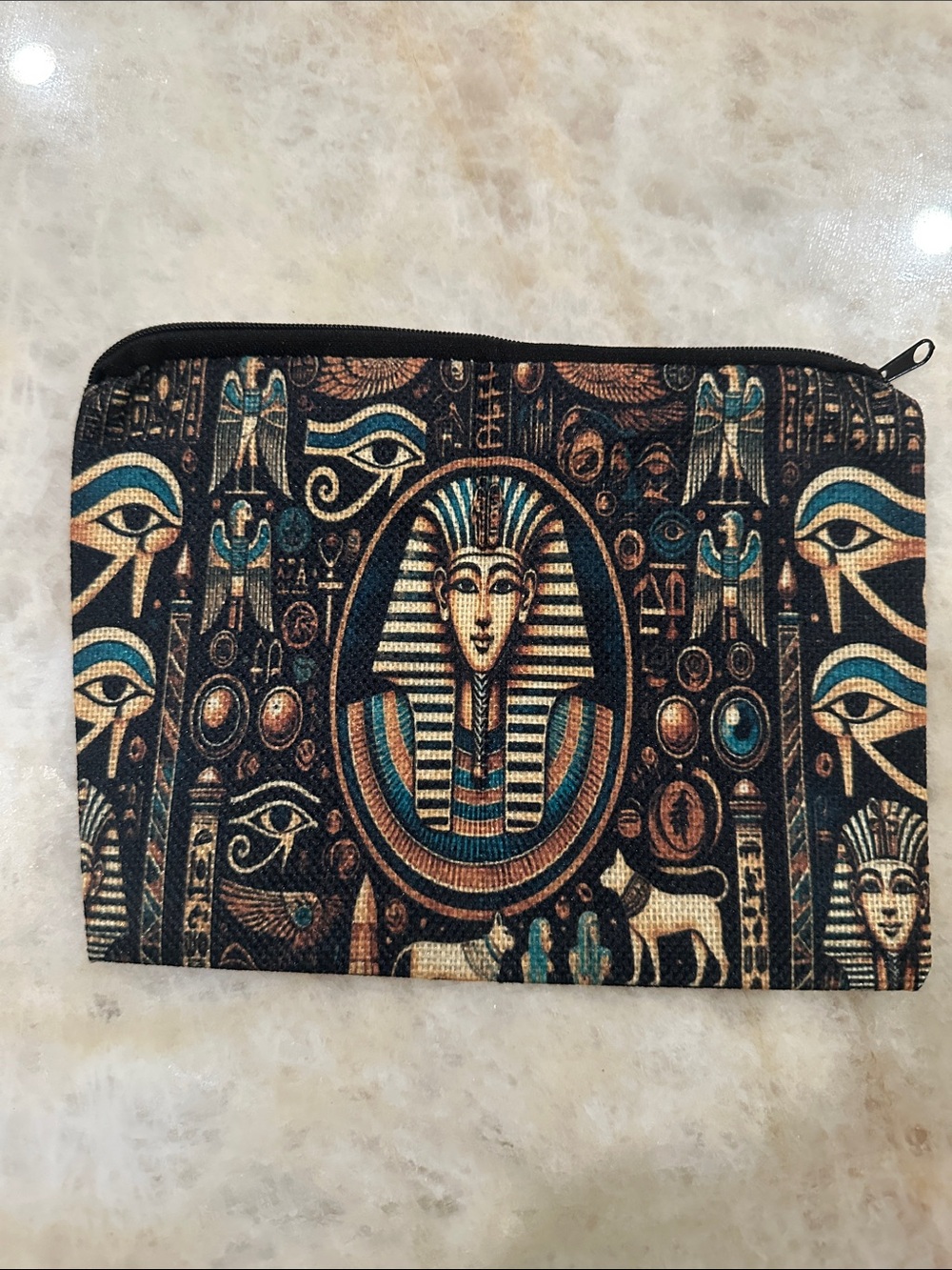 Egyptian Pharaoh Zip Pouch in Black, Gold & Teal